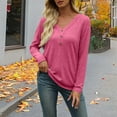 thumbnail image 3 of Ounisa Womens Tops Long Sleeve Shirts Fall Winter Casual V Neck Button Knit Pullover Lightweight Tunic Blouse, 3 of 7