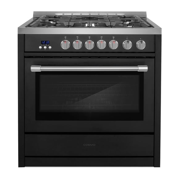 Cosmo 36 in. Nebula Coll 4.4 cu. ft. Gas Range, 5 Burners, Convection, Smooth Grip Handle, Matte Black