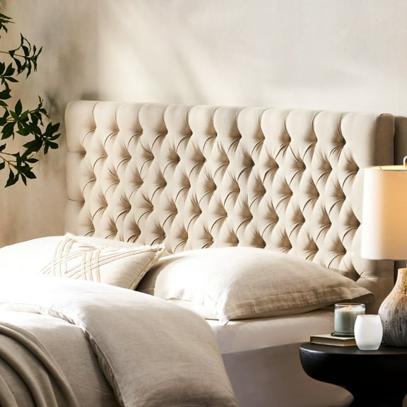 Beige Fabric Headboard For Queen Bed, With Contemporary Aesthetic To Enhance Your Bed's Look