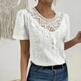 thumbnail image 5 of Kovlvoll Womens Summer Short Sleeve Tops Lace Patchwork Crew Neck T-Shirt Summer Eyelet Casual Comfy Blouse, 5 of 5