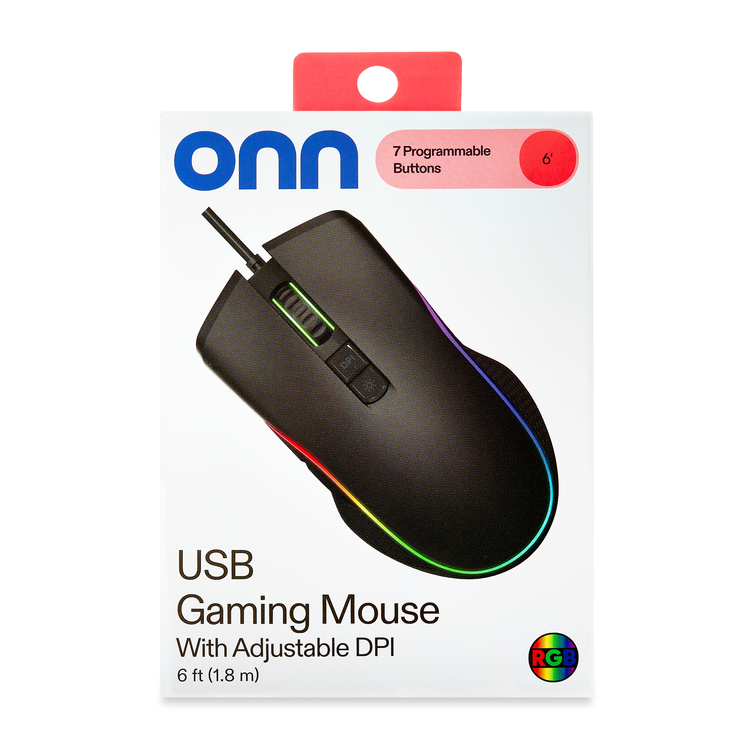 onn Wired USB Gaming Mouse with Adjustable DPI, 7 Buttons, Black photo 2