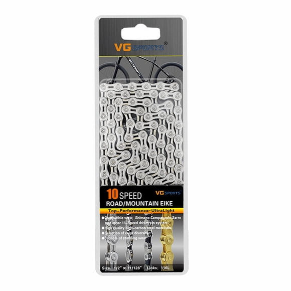 VG Sports VG Sports Chaîne de Bicyclette Demi-Creuse à 10 Vitesses pour Vélos de Montagne et de Route, Argent, Conception à Faible Bruit, 116 Maillons, Légère 290 g, Performance Durable et Lisse