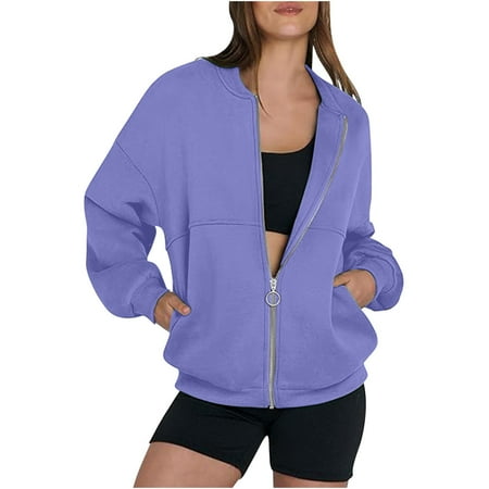 ClodeEU Zip Up Jackets For Womens Long Sleeve Sweatshirts Fall Outerwear with Pockets Purple Womens Plus XXL