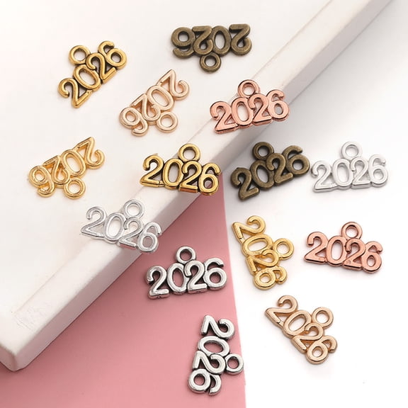 SmartBy 50Pcs 2026 Alloy Charm Vintage Number Decoration Charm Accessories DIY Keychain Jewelry Earring Bracelet Necklace Pendant