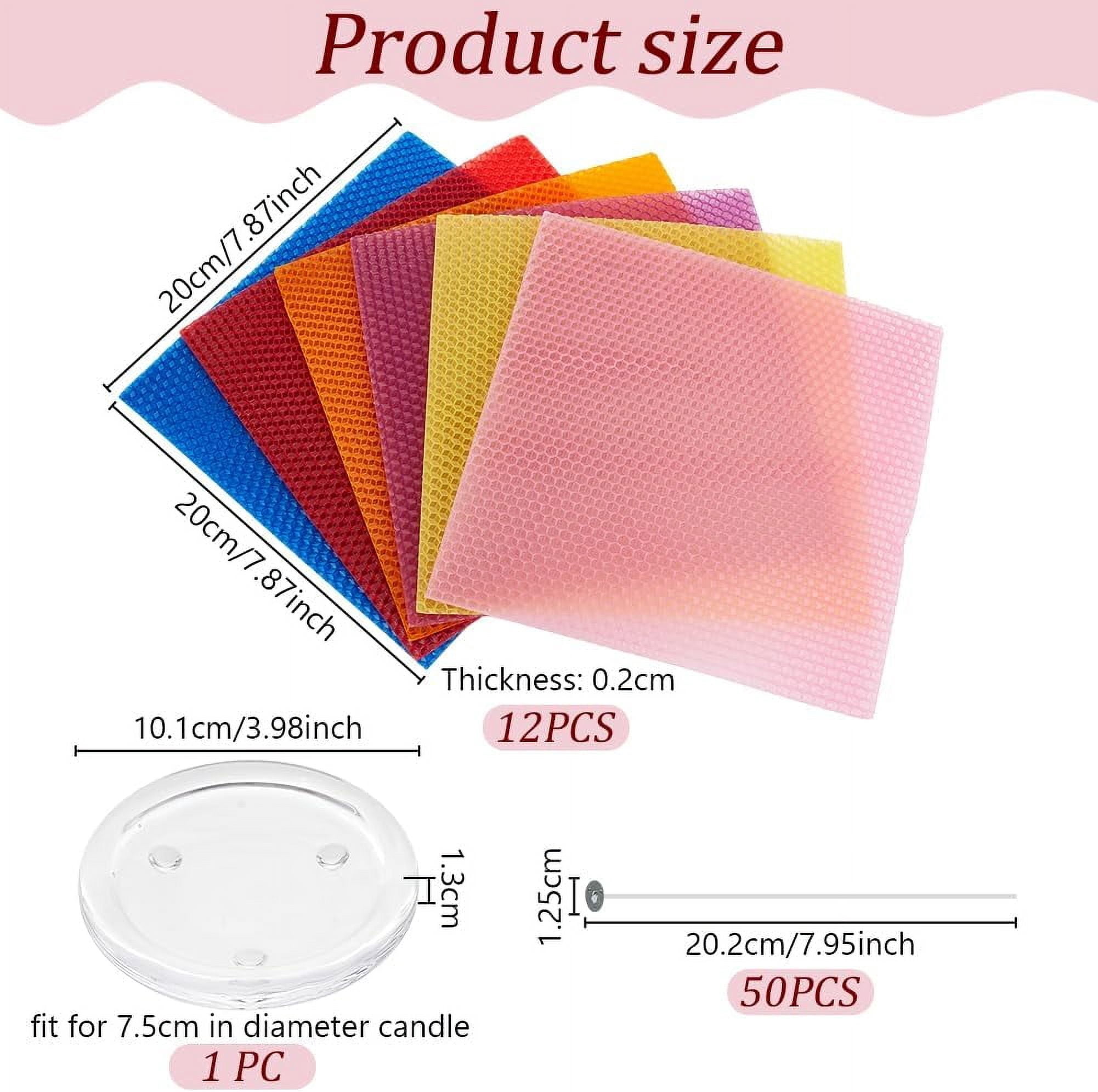 63Pcs/Set Beeswax Candle Making Kit 6-Color Beeswax Sheets for DIY Candle Making DIY Beewax Candle Rolling Kit Beeswax Sheets with Candle Wicks Glass Candle Holder for DIY DIY Craft - 7.9x7.9 Inch