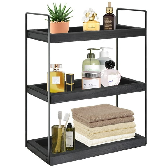 3 Tier Bathroom Counter Organizer,Countertop Bathroom Storage Shelf,Counter Tray and Vanity Organizer (Black)