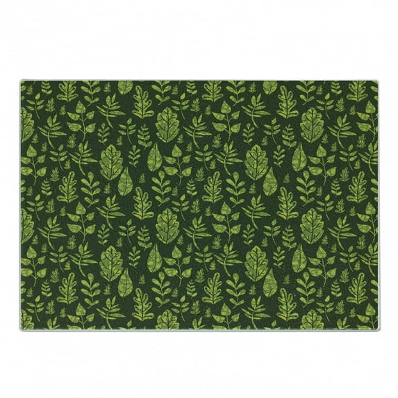 Sage Cutting Board, Patterned Green Leaves Nature Inspired Composition Fresh Trees Woodland, Decorative Tempered Glass Cutting and Serving Board, Small Size, Apple Green Dark Green, by Ambesonne