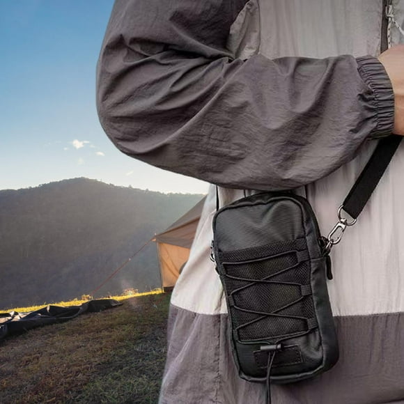 Bolso bandolera compacto para hombre con funda para teléfono móvil, ideal para actividades al libre como camping, senderismo y gimnasio.