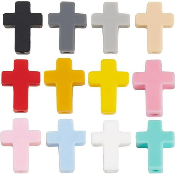 1 Box 24Pcs Beads Silicone Beads Easter Holiday Small Pocket Crosses Black White Charms Bead Tiny Pink Red Rubber Beads for Jewelry Making Beading Kits DIY Bracelets Keychains Black