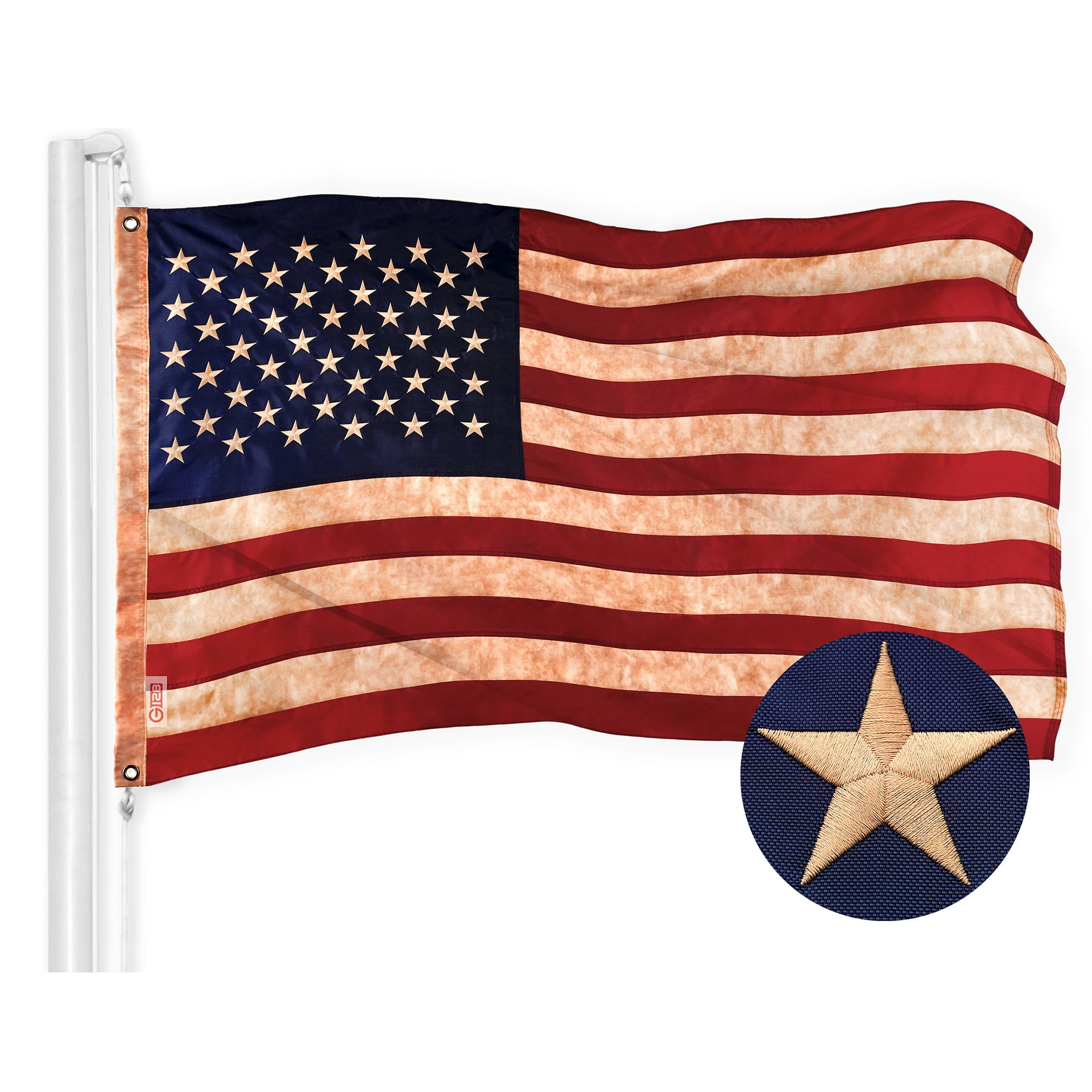 G128 Combo Pack: American USA Tea-Stained Flag 2x3 Ft & Bennington 76 Tea-Stained Flag 2x3 Ft | Both ToughWeave Pro Series Embroidered 420D Polyester, Embroidered Design, Brass Grommets