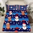 thumbnail image 2 of Manfei Kawaii Reindeer Snowman Bed Sheets for Kids, Merry Christmas King Sheets, Blue Stripes Geometric Sheet Set, Breathable Home Decor, 4pcs, 2 of 7