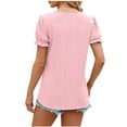 thumbnail image 4 of OKBOP Pink Womens Tops Clearance Under $5 Short Sleeve V-Neck Puff Sleeve Crochet Solid T-Shirts Plus Size Ladies Shirts, 4 of 6