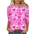 thumbnail image 2 of Fartey Plus Size Valentines Day T Shirts for Women Trendy Valentine's Pink Tops Dressy Casual 3/4 Sleeve Crewneck Tunic Blouses Cute Love Print Tees S-5XL, 2 of 5