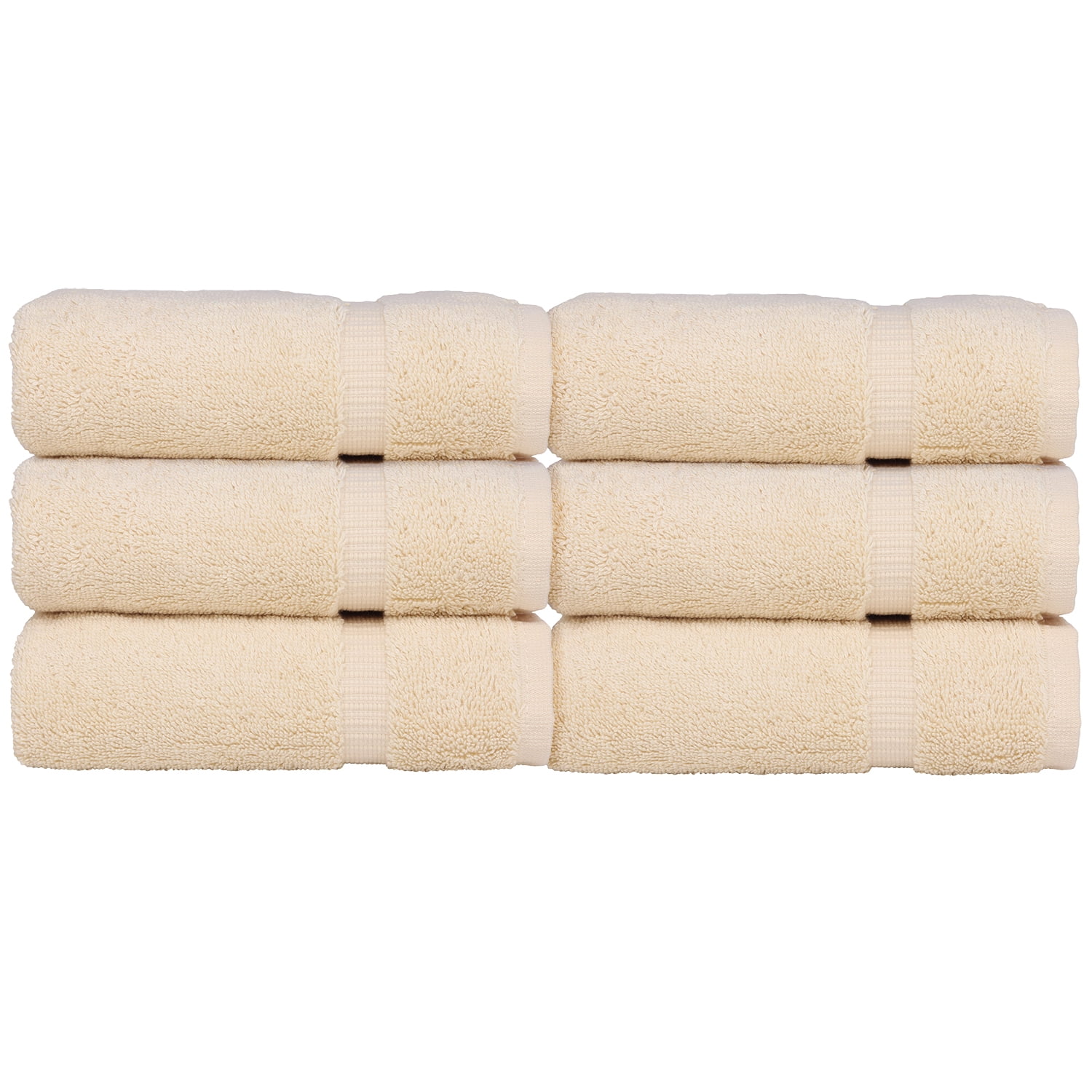 Luxury Hotel & Spa Towel Turkish Cotton Hand Towels - Beige - Dobby Border - Set of 6