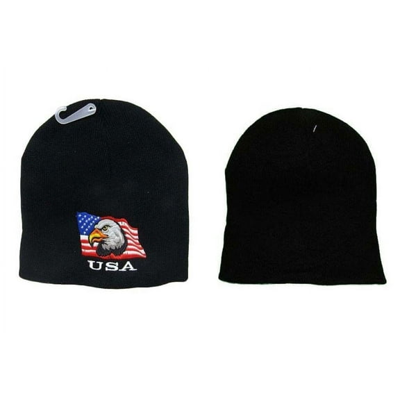 8" U.S.A. USA American Bald Eagle Black Embroidered Beanie Skull Cap WIN677 TOPW