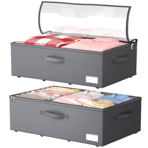 Under Bed Storage with Wheels, WLRETMCI 2Pack Large Under-Bed Storage Container, Rolling Bedroom Storage Organize for Clothes, Shoes,Toys, No-Tool Assembly