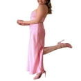 thumbnail image 4 of PENGXIANG Été Soie Robe Femmes Solide V Cou Satin Manches Longues Robes Spaghetti Sangle Vêtements Rose L, 4 of 8