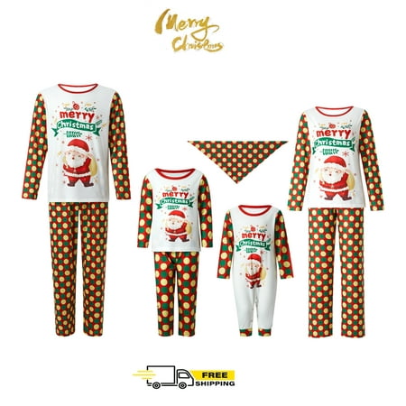 

Christmas Pajamas For Family Santa Claus Dot Printing Long Sleeve Round Collar Sleepwear for Mom/Dad/Kid/Baby/Dog