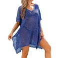 thumbnail image 3 of Tqyyweavej Womens Beach Cover Up Solid Color Short Sleeve Free Size Crochet Swimsuit Coverup Casual Loose V Neck Cover Ups for Swimwear Women, 3 of 10