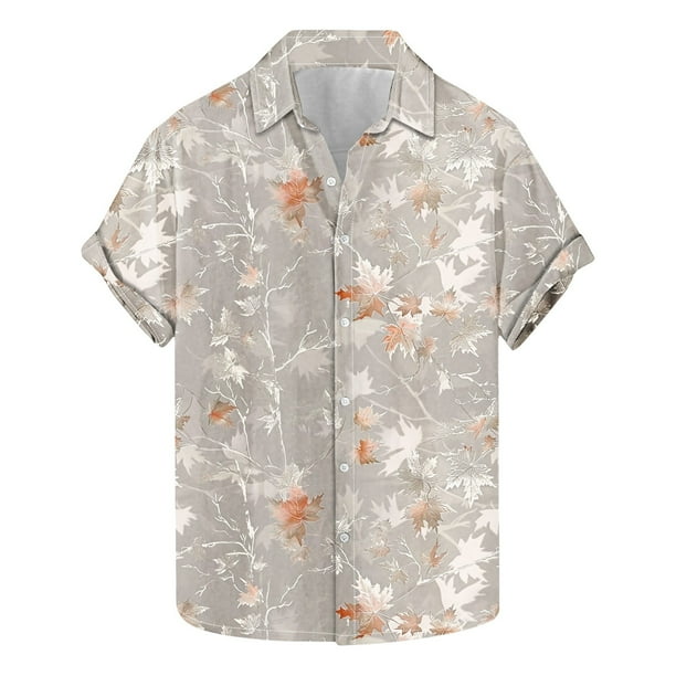 Blusa y camisa de manga corta con cuello vuelto para hombre, camisa informal de moda con estampado de hojas y solapa de manga corta, blusa para hombre