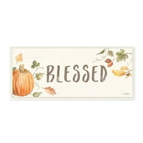 Stupell Industries Blessed Sentiment Orange Farm Pumpkin Fall Leaves Food & Beverage Painting Unframed Art Print Wall Art, 7 x 17