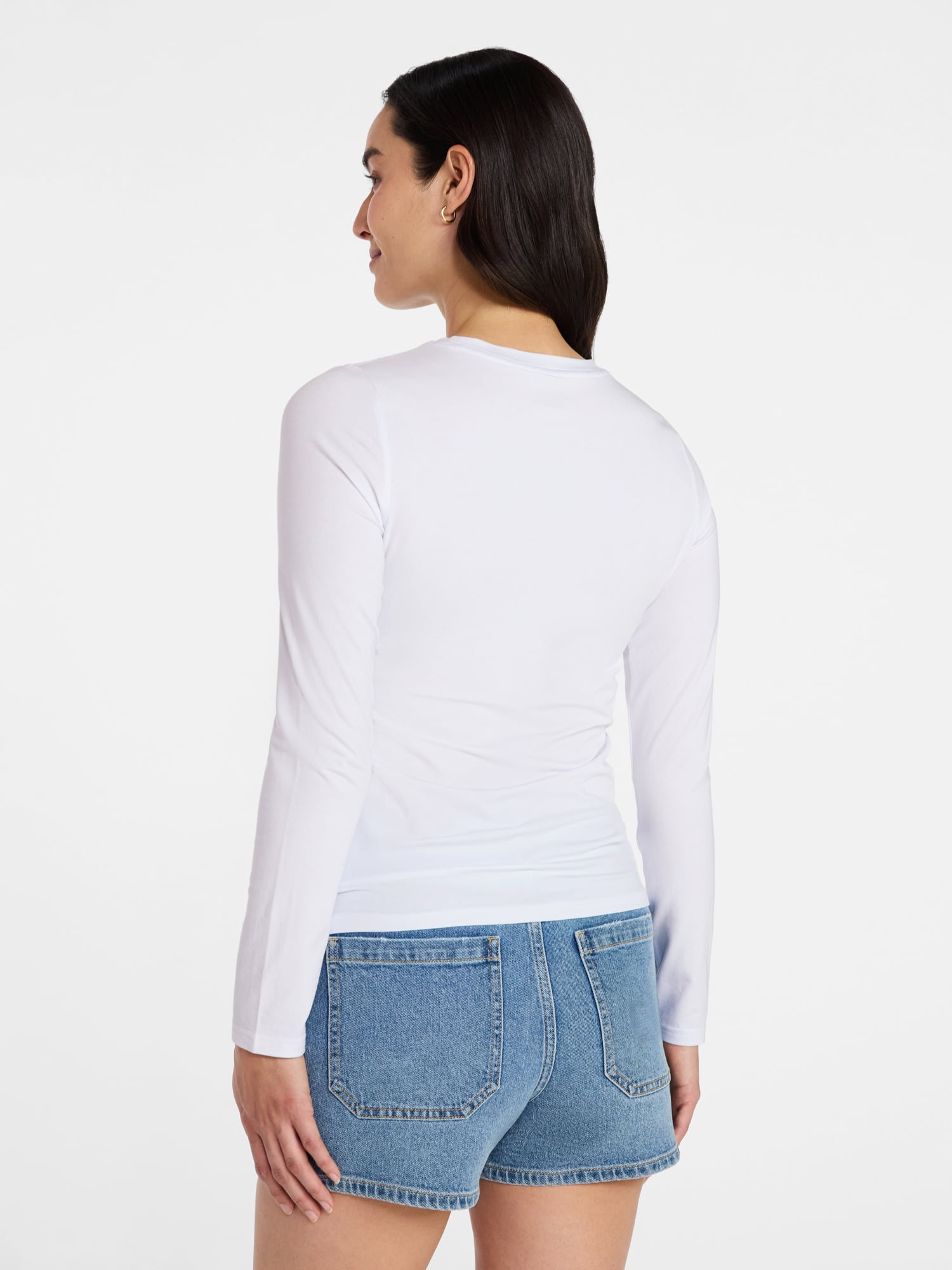 Time and Tru Women's Slim Crewneck Tee with Long Sleeves, Sizes XS-XXXL