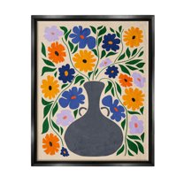 Stupell Industries Contemporary Daisies Flower Pot Graphic Art Jet Black Floating Framed Canvas Print Wall Art, Design by Ziwei Li