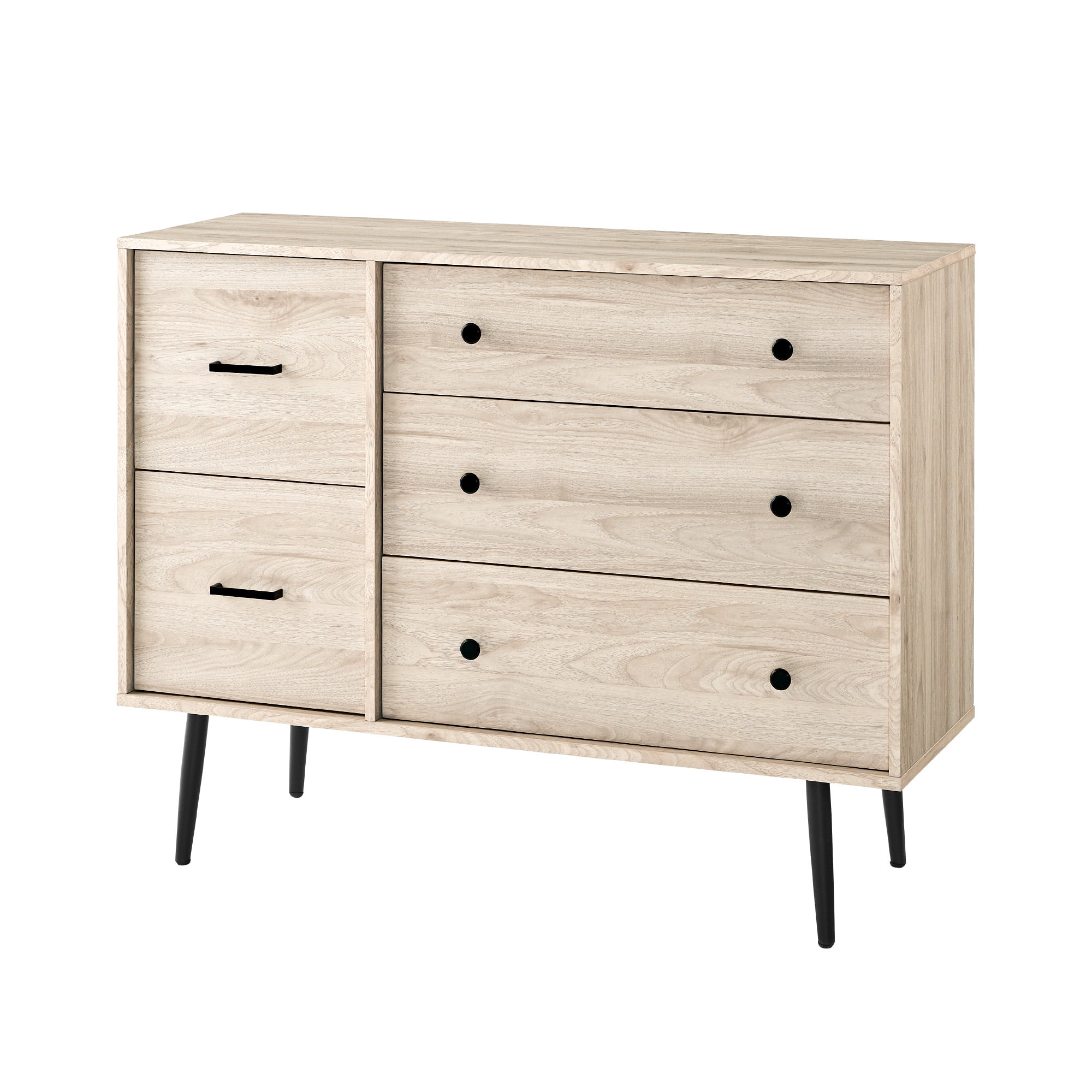 Walker Edison Modern Asymmetric 5 Drawer Wood Dresser, Birch