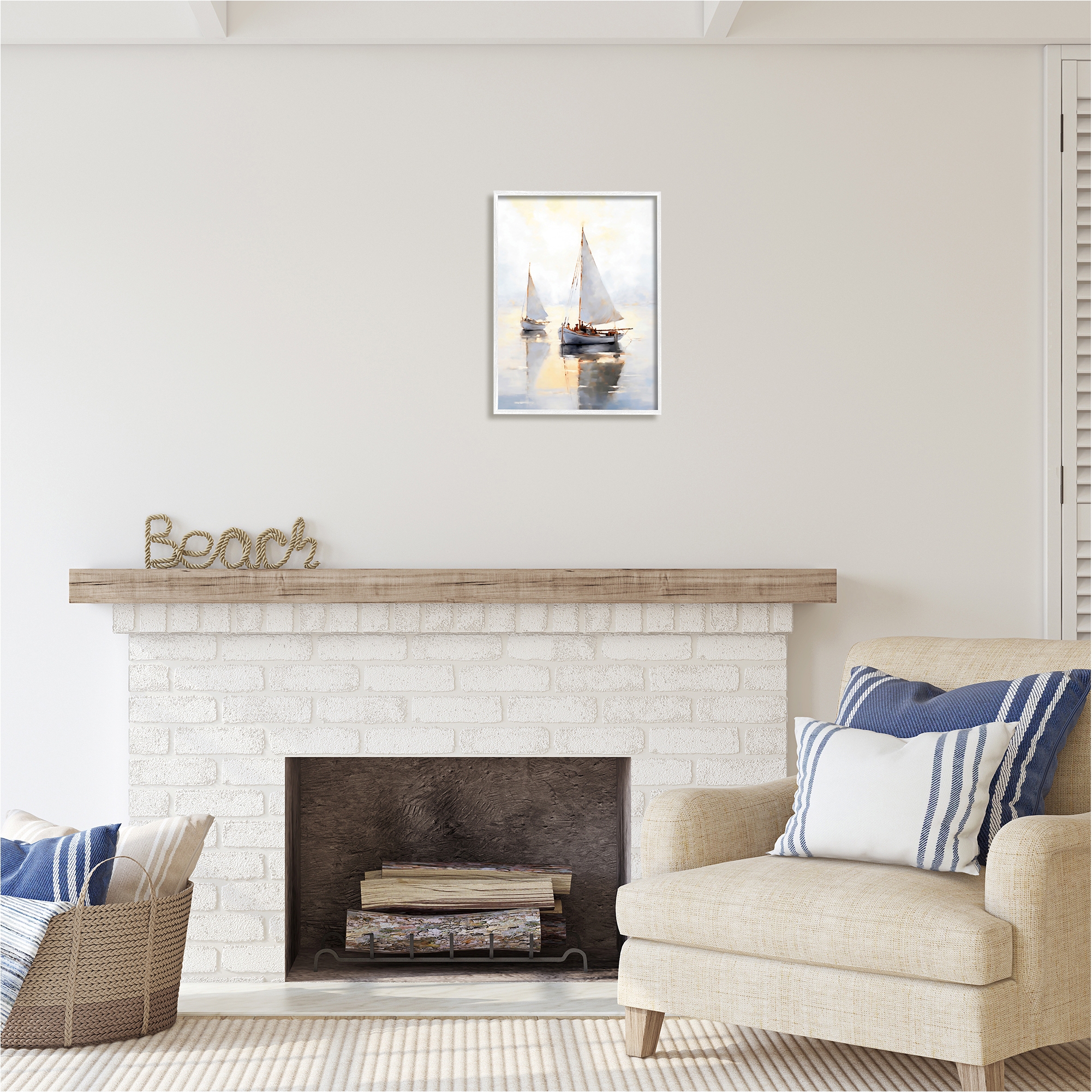 Stupell Industries Soft Sailboats Landscape Transportation Painting White Framed Art Print Wall Art, 16 x 20
