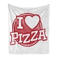 thumbnail image 1 of Saying Soft Flannel Fleece Blanket, Grunge I Love Pizza Lettering with Heart Shape and Rubber Stamp Food Theme, Cozy Plush for Indoor and Outdoor Use, 50" x 70", Vermilion and White, by Ambesonne, 1 of 6