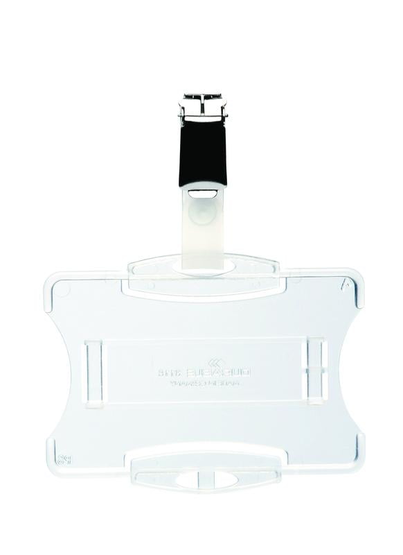 DURABLE Open Face style ID Badge Holders with Strap Clip, Horizontal Or Vertical Orientation, 2-3/4 x 3-5/8 Inches, Clear, Pack of 25 (811819)