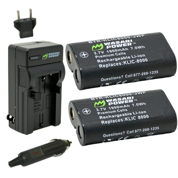 Wasabi Power Battery (2-Pack) and Charger for Kodak KLIC-8000