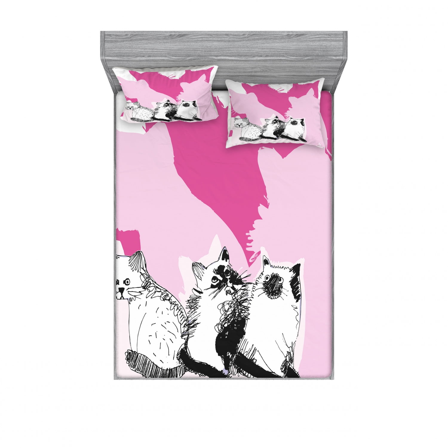 Animal Bedding Set with Sheet & Covers, Baby Cats Kittens with Shadow