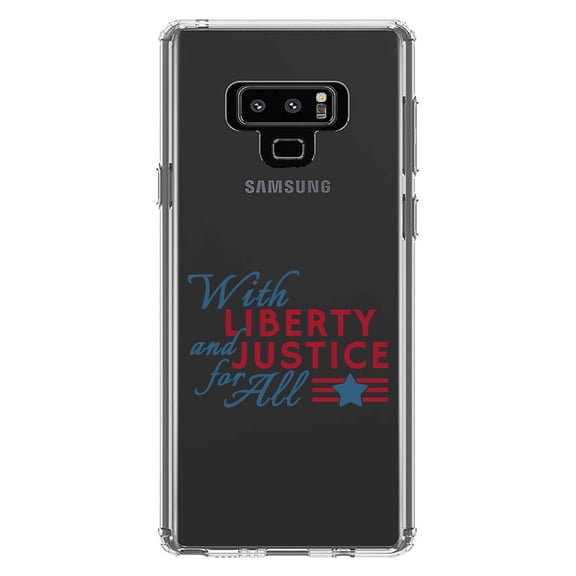 DistinctInk Clear Shockproof Hybrid Case for Samsung Galaxy Note 9 - TPU Bumper Acrylic Back Tempered Glass Screen Protector - With Liberty and Justice For All