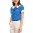 thumbnail image 6 of INSPIRE CHIC Women's Contrast Doll Collar Short Sleeves Polka Dots Tops Blouses S Blue, 6 of 7