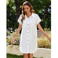thumbnail image 4 of Vestido Zeagoo blanco de algodón y lino con cuello en V casual para mujer, 4 of 6