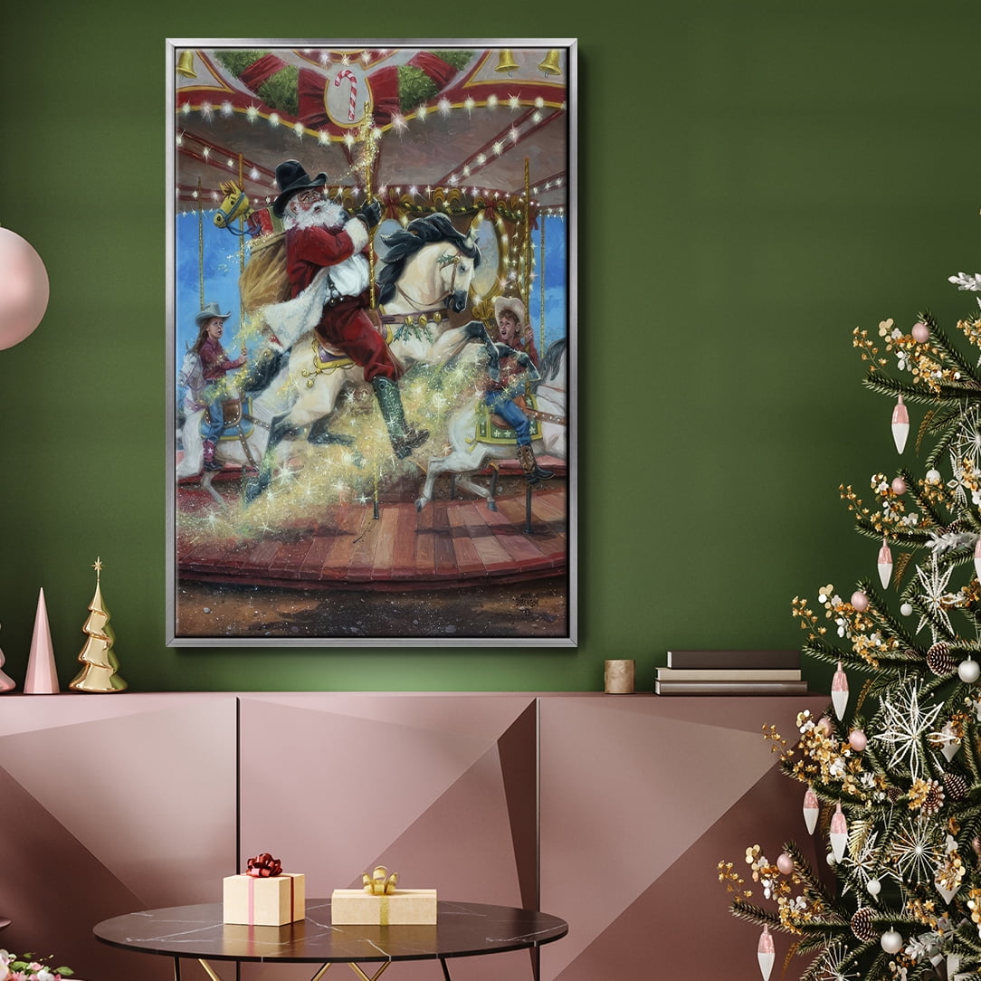 Merry Go Round - Framed Gallery Wrapped Holiday Canvas - 27 x 41 - Silver Frame
