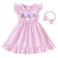 thumbnail image 2 of ZEHJHUAN Toddler Girls' Bunny Embroidered Dress, Short Sleeve A-Line Ruffle Hem Dress with Back Buttons Pink，3-6M, 2 of 10