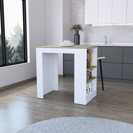 Kitchen Island With White And Oak Finish Abundant Workspace Surface 3 Side Shelves Compact For Small Kitchens In Oak Generous Space Tasks Storage