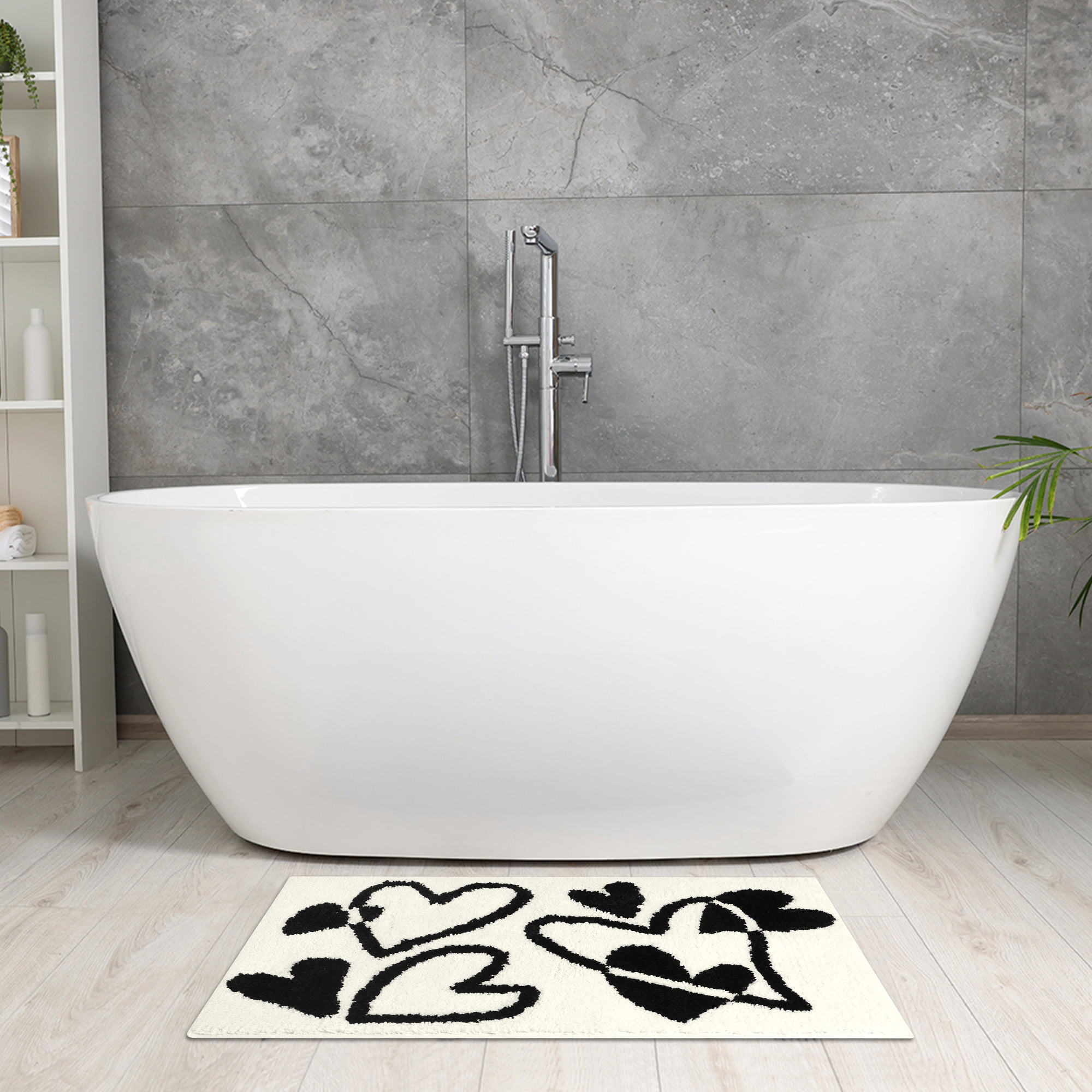 Unique Bargains 2 Pcs Cute Heart Pattern Bath Rugs Soft Absorbent Non-Slip Bath Mats Beige/Beige 16" x 24"