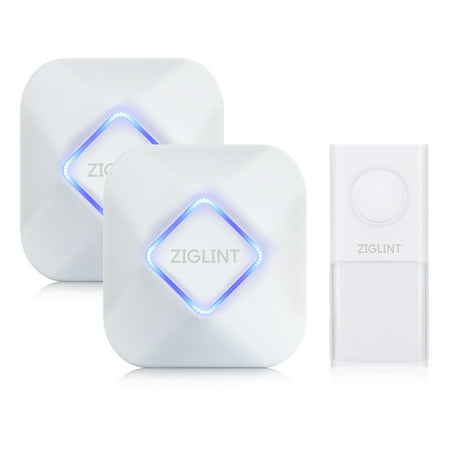 - ZIGLINT Wireless Doorbell, IP55 Waterproof Door Chime Kit Operating at over 500 Feet Range with 2 Receivers, 58 Chimes, 4 Adjustable Volume Levels and LED Flash, No Batteries Required for receivers