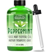 Naturalitana Peppermint Essential Oil - Therapeutic Grade for Aromatherapy, Diffuser, Hair, Stress, Relaxation, Dropper - 4 fl oz