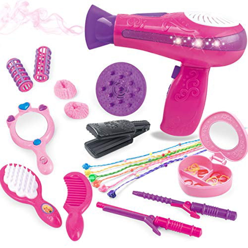 BETTINA Little Girls Beauty Hair Salon Toy Kit with Toy Hairdryer, Mirror &  Other Accessories, Fashion Pretend Makeup Set for Kids 