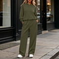 thumbnail image 5 of Inleife Women Solid 2 Piece Tracksuit, Long Sleeve Hooded Sweatshirt & High Waist Wide Leg Pants With Pockets, Casual Loungewear Outfit Set, 5 of 5