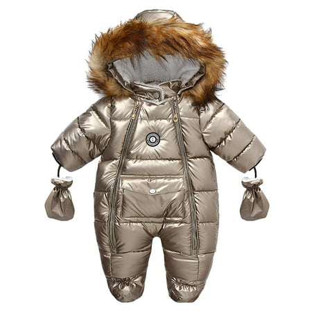 

Odeerbi Baby Infant Boys Girls Clothes Winter Jumpsuit Baby Romper 2024 Fashion Solid Color Thickening Keep Warm Outdoor Jumpsuit Gloves Set Gold 6-9 Months