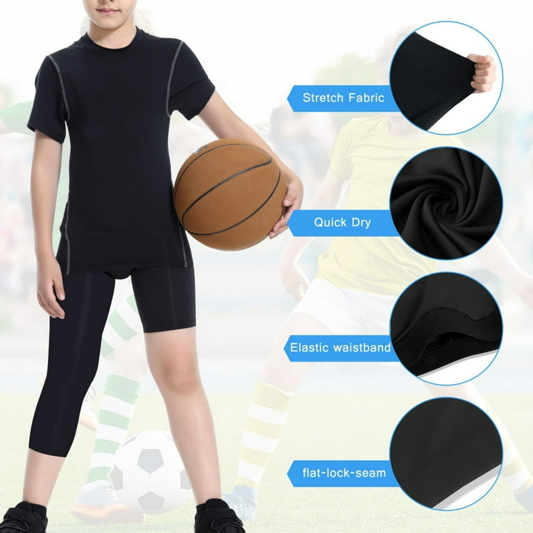  Boys 3/4 Compression Pants Leggings Tights For