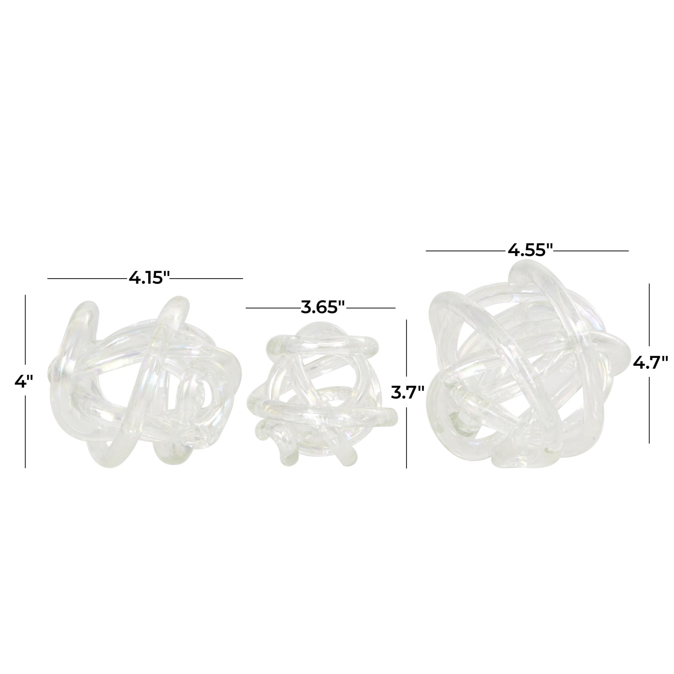 5", 4", 4"W Clear Glass Knotted Ball Knot Sculpture, by DecMode (3 Count)