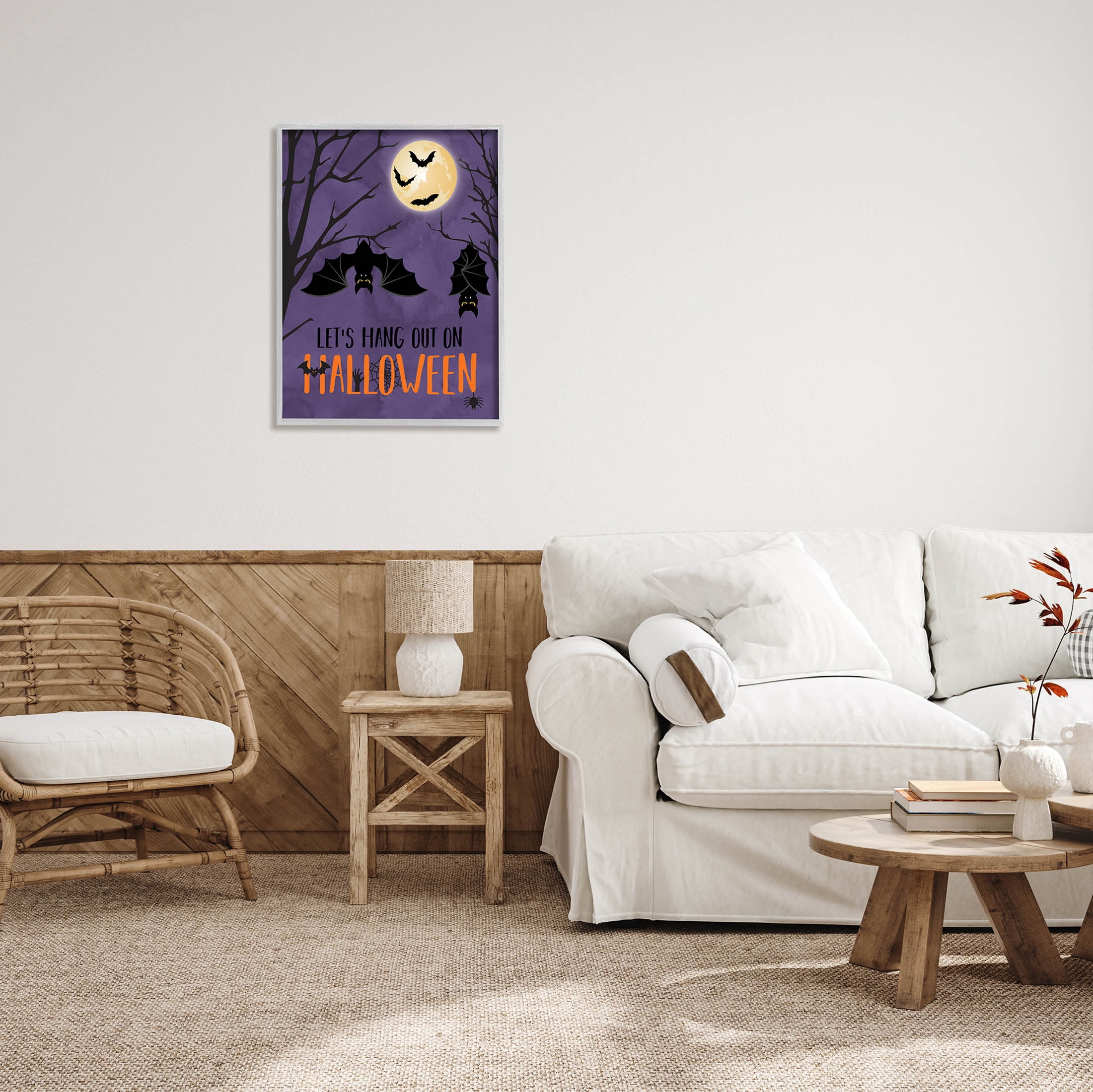 Stupell Industries Let's Hang Halloween Bats Graphic Art Gray Framed Art Print Wall Art, Design by Linda Birtel