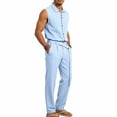 thumbnail image 5 of LEKWK Men Linen Sets Outfits 2 Piece Sleeveless Button Down Collared Tops and Tie Waist Straight Leg Pants Lightweight Summer Fashion Beach Vacation Outfits, 5 of 8