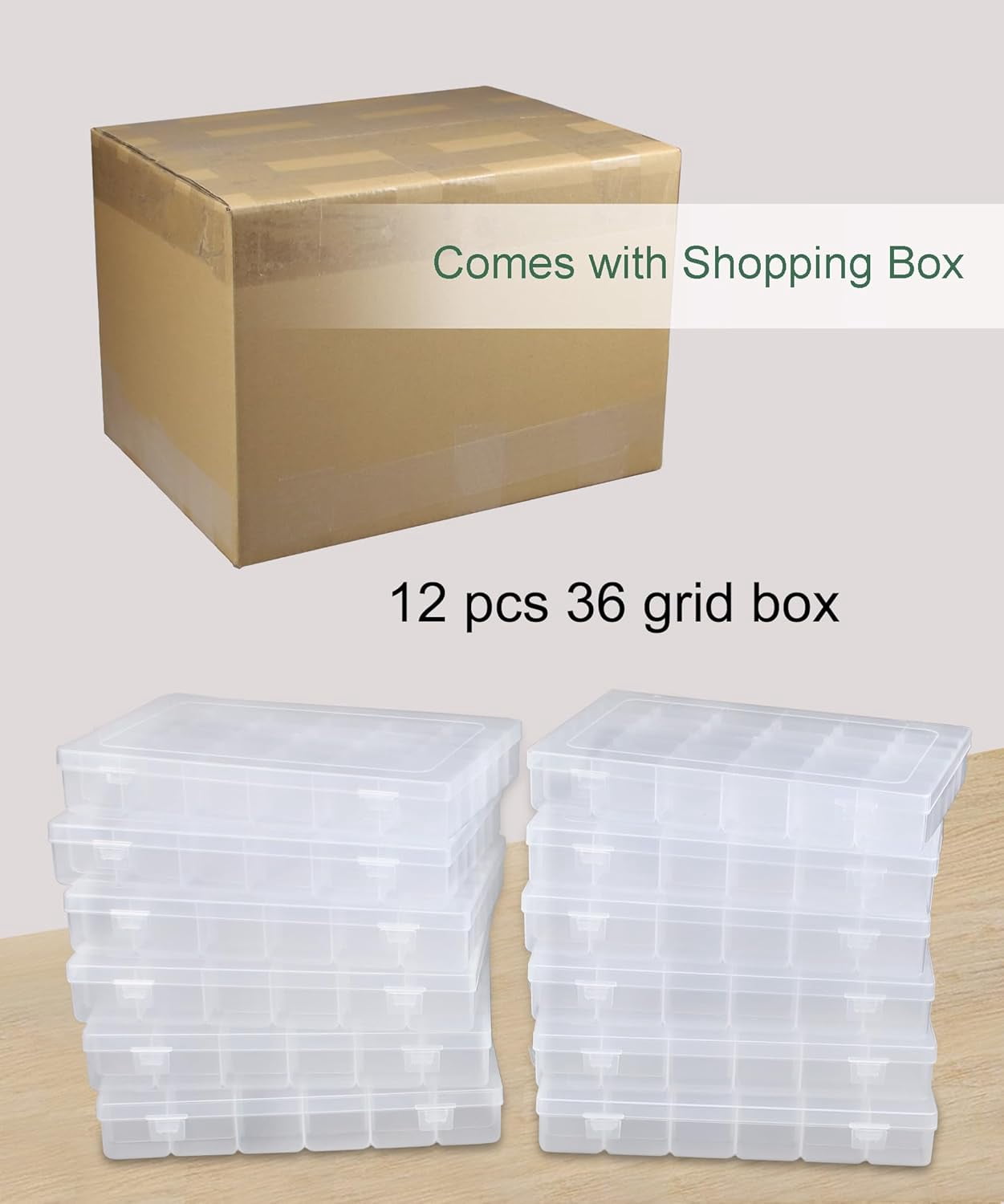 12 Pack 36 Grids Bead Organizers Plastic Organizer Box with Dividers 3600 Tackle Boxes Organizer Clear Box Organizers Compartment Storage Container